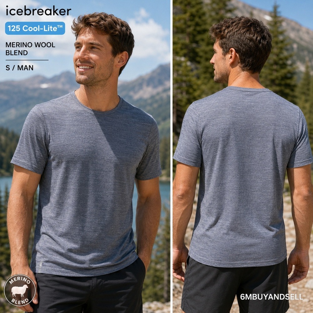 Icebreaker 125 Cool-Lite Mens Small Blue Gray Merino Wool Blend Shirt 0A56ZM440